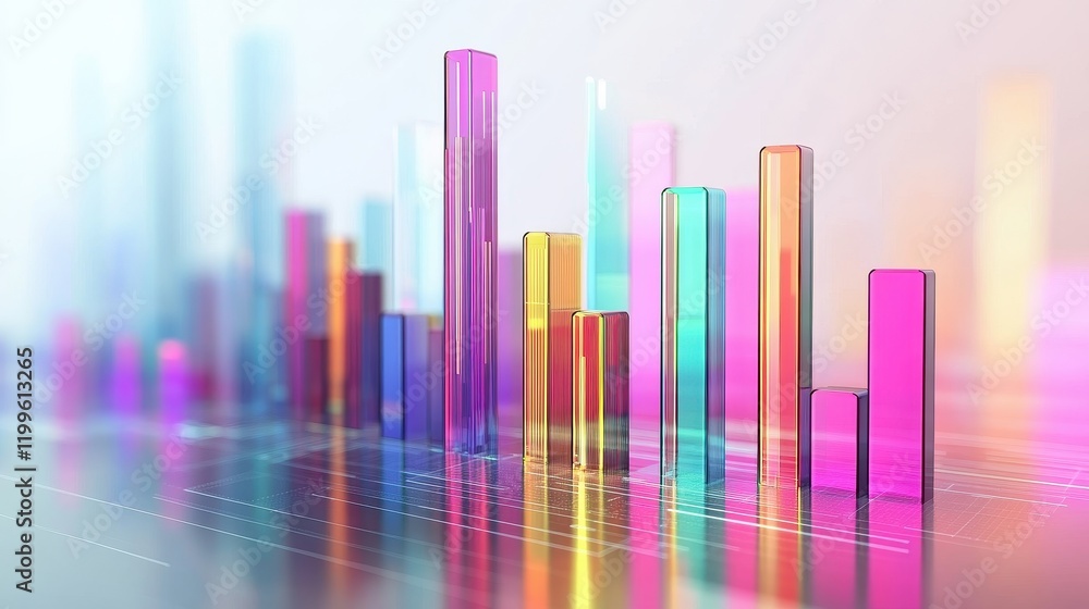 A digital bar chart, modern business concept, holographic effect, gradient tones, isolated on white background. A digital bar chart, modern business concept, holographic effect, gradient tones, isolated on white background.
