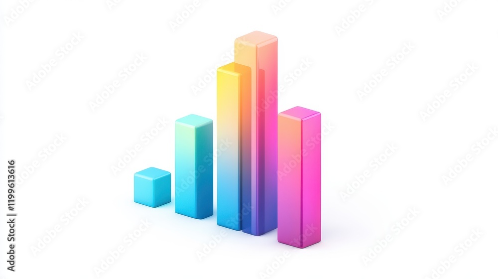 A digital bar chart, modern business concept, holographic effect, gradient tones, isolated on white background. A digital bar chart, modern business concept, holographic effect, gradient tones, isolated on white background.