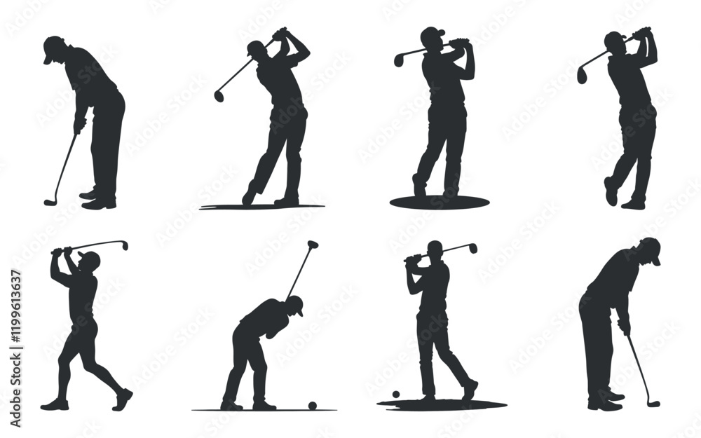 Fototapeta premium golf swing silhouettes, male players in various golf poses