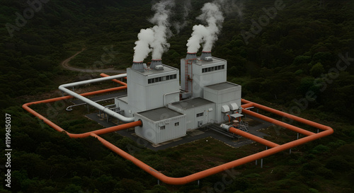 A Geothermal Power Station Surrounded By Lush Greenery And Minimal Infrastructure