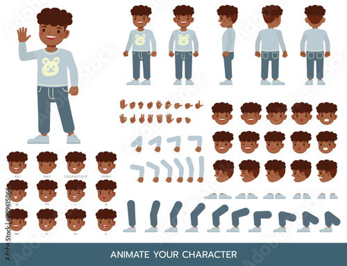 Boy wear blue shirt character vector illustration design. Create your own pose.