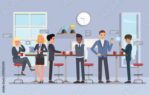 Businessman and businesswoman professional networking event where individuals are mingling and exchanging business cards character vector illustration design. Business networking event concept.