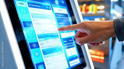 High-Tech Interactive Kiosk with Blue Glowing Screens