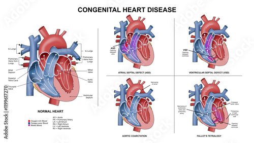 Congenital heart disease illustration cross section