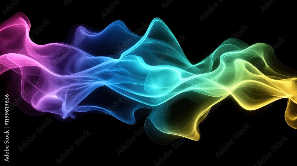 Vibrant Flowing Neon Particle Waves in a Dark Background for Abstract Designs Vibrant Flowing Neon Particle Waves in a Dark Background for Abstract Designs