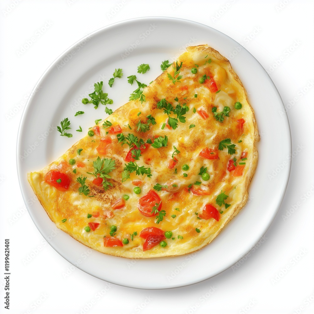 Omelette on plate flat lay isolated on background Omelette on plate flat lay isolated on background