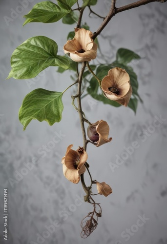 A trailing stem of Aristolochia gigantea curling around a branch, vine, aristolochia photo