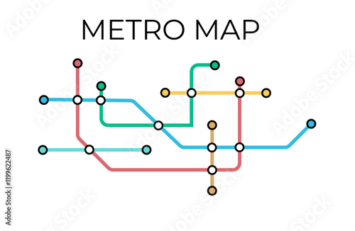 Metro stations and plan of subway with. Fictional metro map of underground. Layout of public passenger transport. Vector