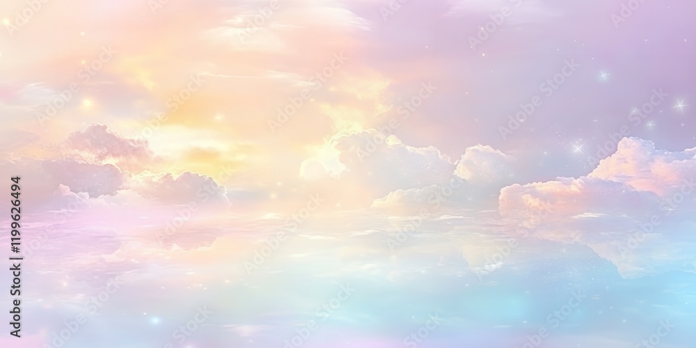 Dreamlike Pastel Sky Soft Clouds Gentle Light and Sparkling Stars