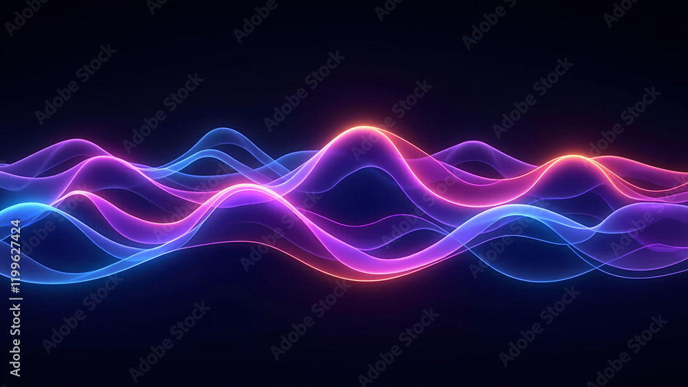 Dynamic neon waves in shades of blue, pink, and purple flow gracefully on a black background, creating a mesmerizing futuristic and abstract glowing pattern. Dynamic neon waves in shades of blue, pink, and purple flow gracefully on a black background, creating a mesmerizing futuristic and abstract glowing pattern.