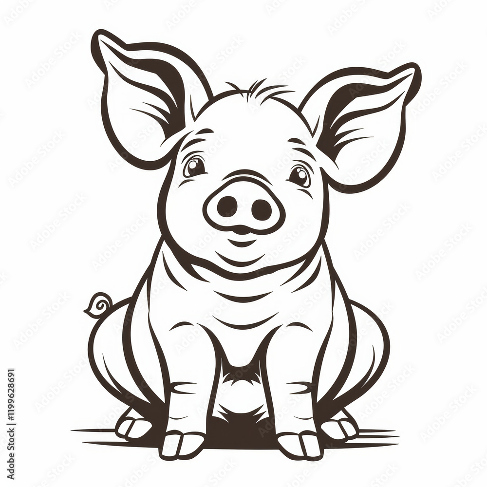 Cute Pig Vector Logo Design in Black and White Outline Style Cute Pig Vector Logo Design in Black and White Outline Style
