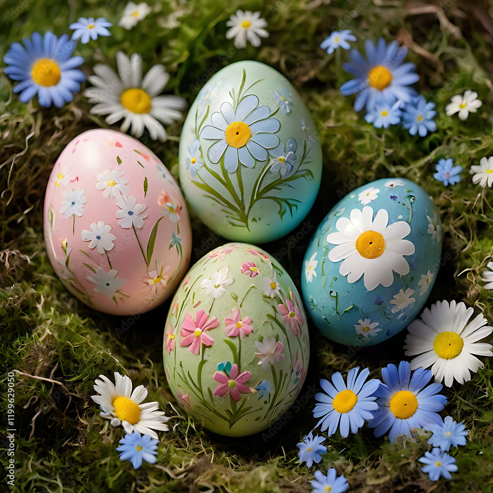 Fototapeta premium Easter Colored Eggs in Grass - Festive Spring Decoration
