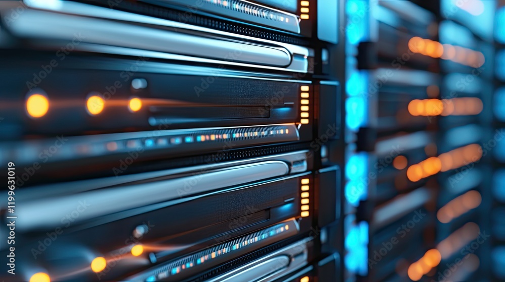 Illuminated Server Racks In A Modern Data Center Illuminated Server Racks In A Modern Data Center