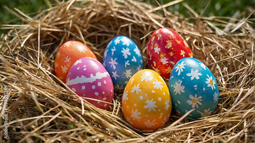 Easter Colored Eggs in Grass - Festive Spring Decoration