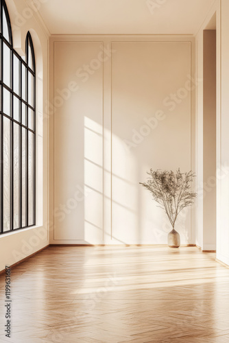 Bright and airy interior with natural light and minimalist decor in modern space