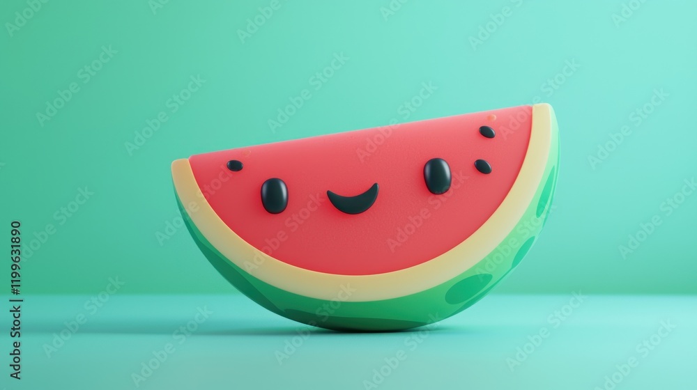 Cute cartoon watermelon slice on teal background. Cute cartoon watermelon slice on teal background.