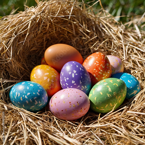 Easter Colored Eggs in Grass - Festive Spring Decoration