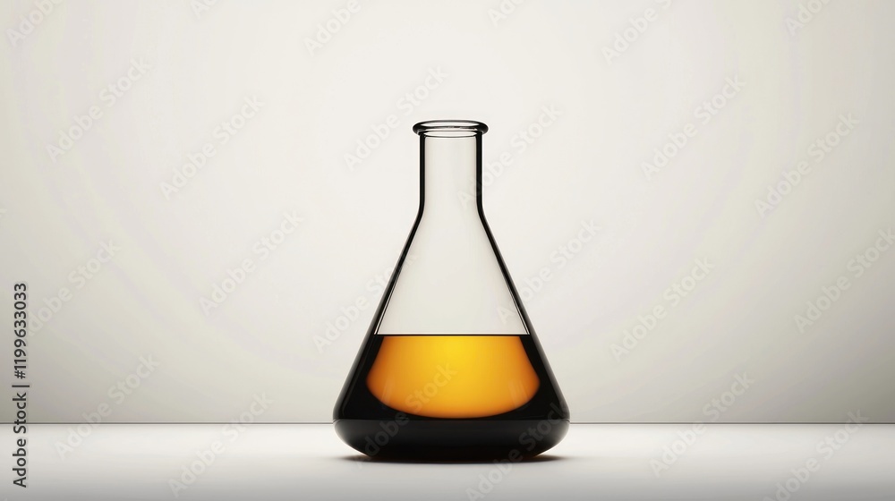 Amber liquid in an Erlenmeyer flask on a white background. Amber liquid in an Erlenmeyer flask on a white background.