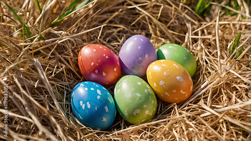 Easter Colored Eggs in Grass - Festive Spring Decoration