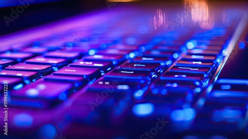 Illuminated Laptop Keyboard Closeup Abstract Design
