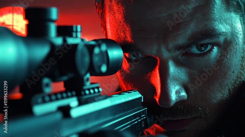 Focused Sniper, rifle, scope, aiming, target, concentration