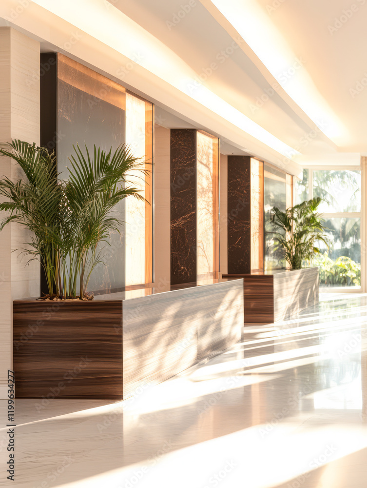 Fototapeta premium Modern interior design featuring natural elements in a bright space