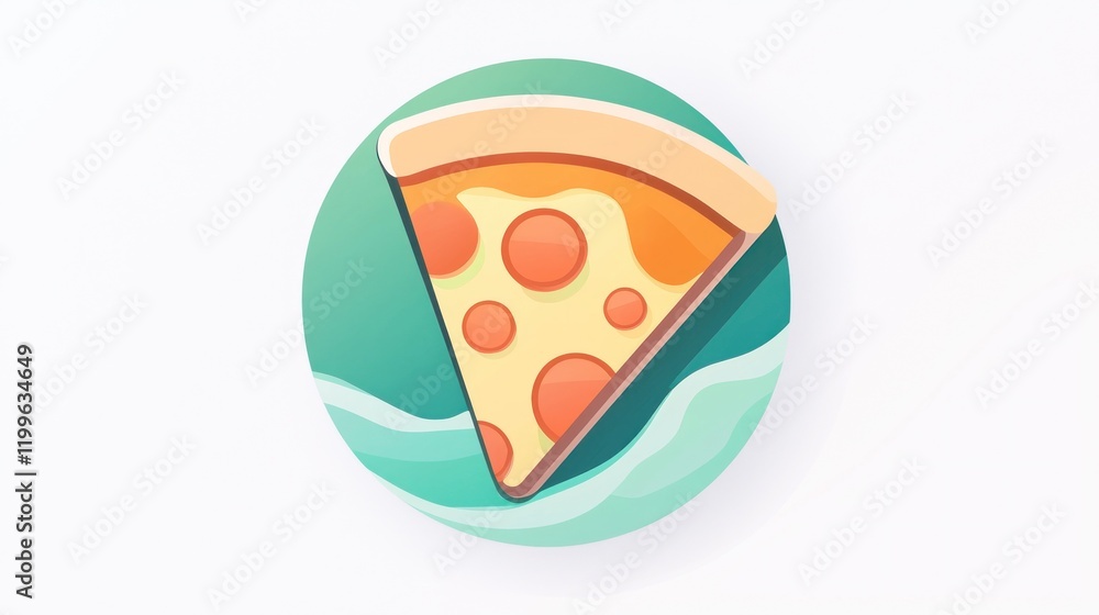 Pizza slice icon in a circle, sea-themed design. Pizza slice icon in a circle, sea-themed design.