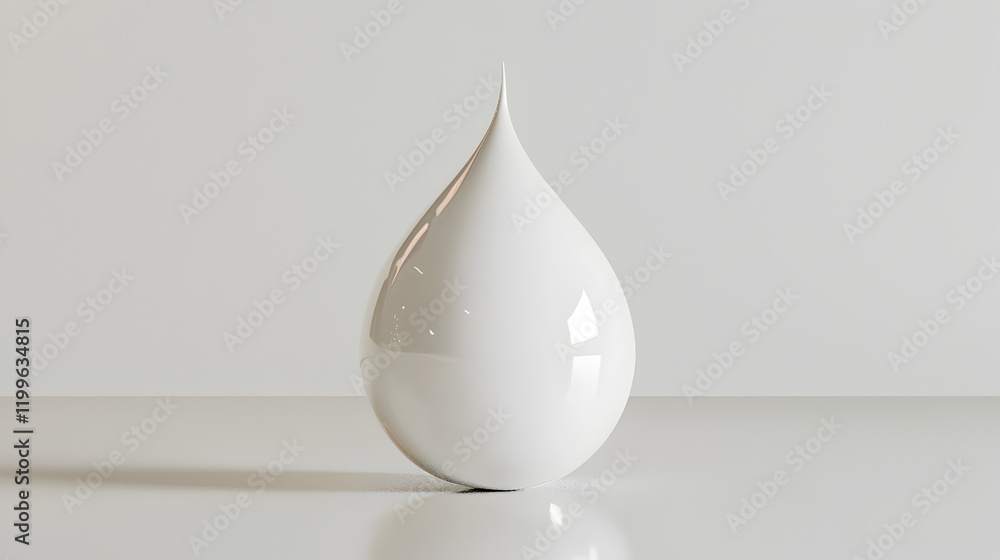 Fototapeta premium Single, glossy white droplet on a minimalist white background. Perfect for clean, modern designs.