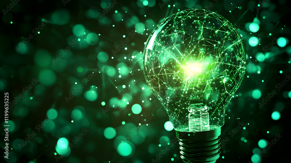 glowing light bulb with network of green energy connections symbolizes innovation and sustainable technology. image conveys futuristic approach to renewable energy solutions glowing light bulb with network of green energy connections symbolizes innovation and sustainable technology. image conveys futuristic approach to renewable energy solutions