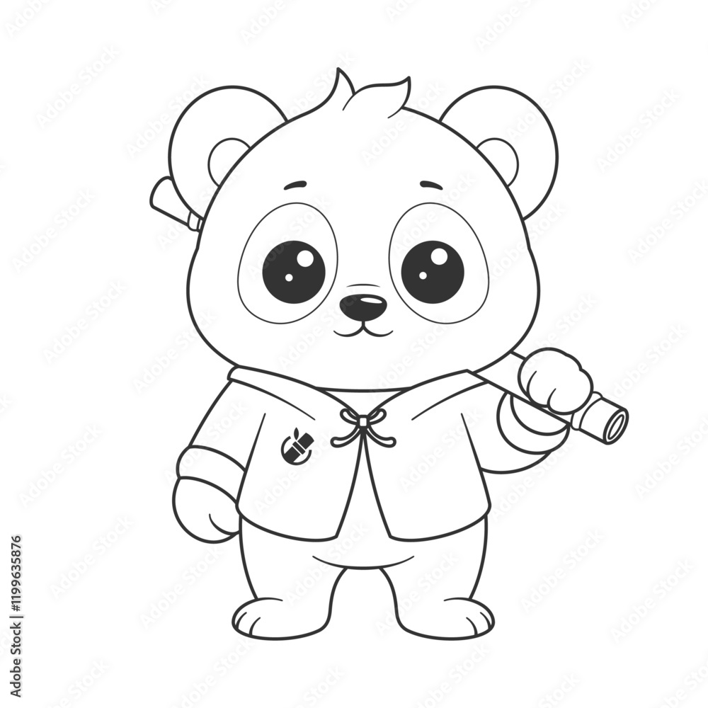 Fototapeta premium Cute panda wearing martial arts suit for coloring