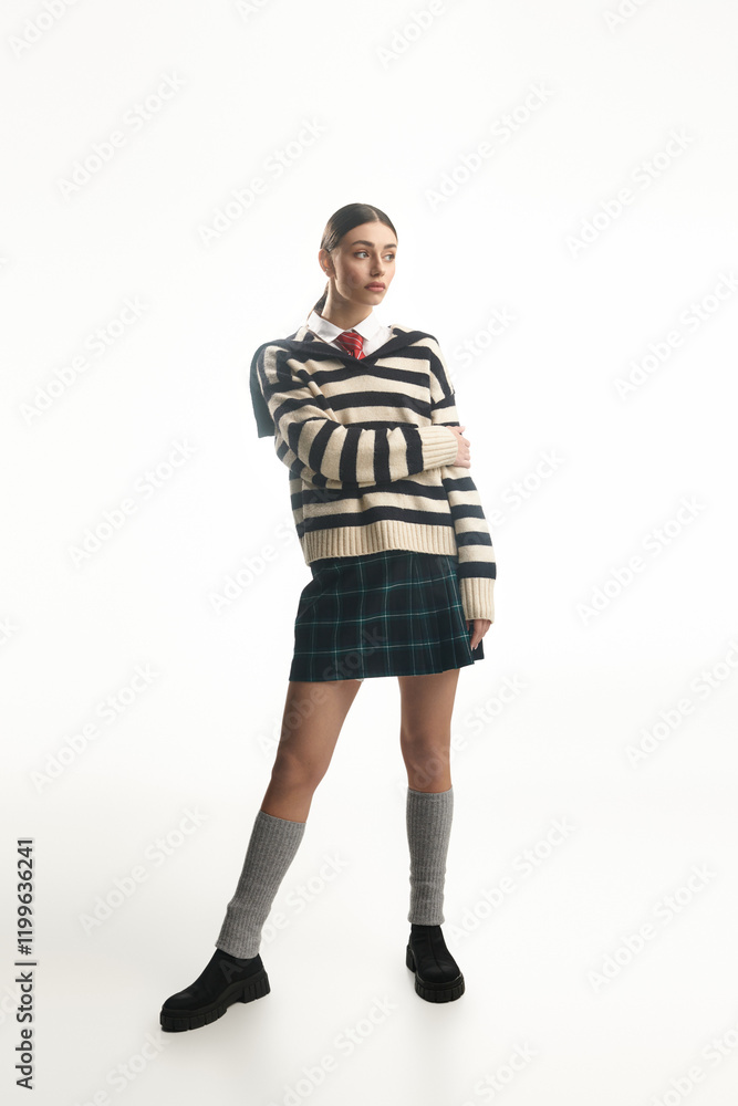 A young, stylish woman stands confidently, showing a strong emotional expression. A young, stylish woman stands confidently, showing a strong emotional expression.