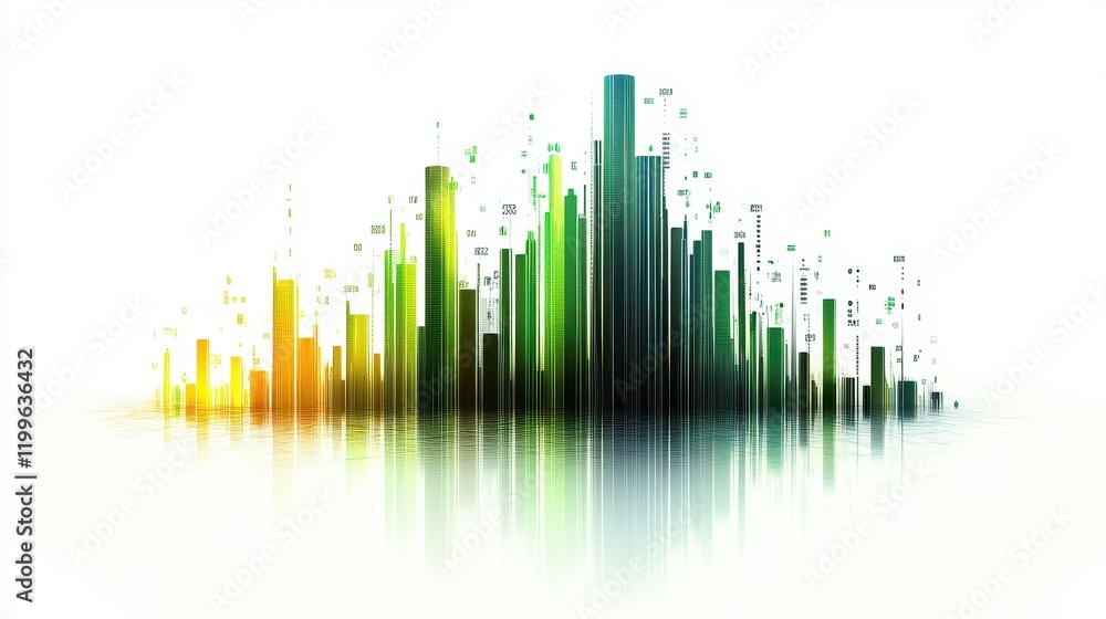 A futuristic bar chart, AI business analytics, circuit design overlay, metallic and green hues, isolated on white background A futuristic bar chart, AI business analytics, circuit design overlay, metallic and green hues, isolated on white background