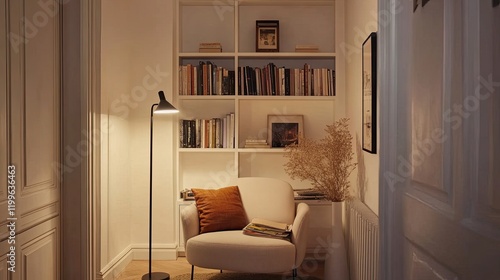 Cozy Reading Nook With Bookshelves And Armchair