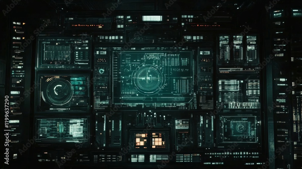 Fototapeta premium Abstract Futuristic HUD interface. Sci-fi round hud element technology Loop background. Internet, computer science business Animation. big data digital lines technology. cyber concept design. 