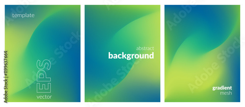 Abstract liquid background set. Gradient mesh. Effect bright color blend. Blurred fluid colorful mix. Modern design template for web covers, ad banners, posters, brochures, flyers. Vector image