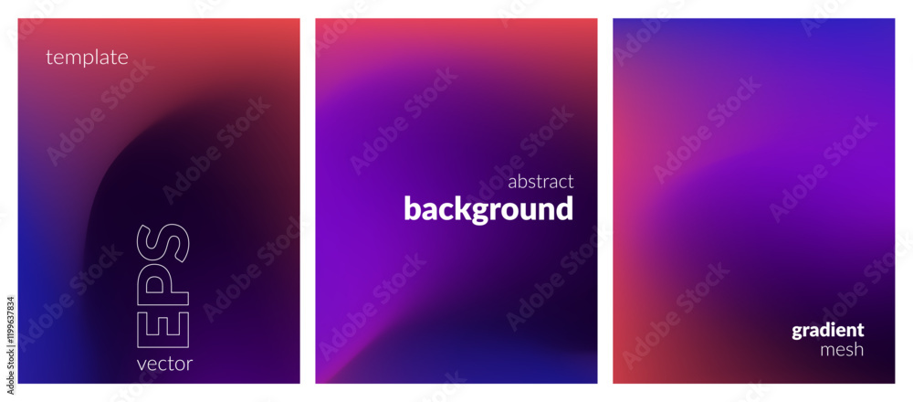 Fototapeta premium Abstract liquid background set. Neon color blend. Blurred fluid colours. Gradient mesh. Modern design template for posters, ad banners, brochures, flyers, covers, websites. EPS vector image