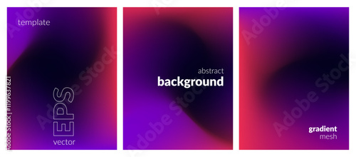 Abstract liquid background set. Neon color blend. Blurred fluid colours. Gradient mesh. Modern design template for posters, ad banners, brochures, flyers, covers, websites. EPS vector image