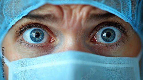 close up face image of a surgeon, worried about a complication 