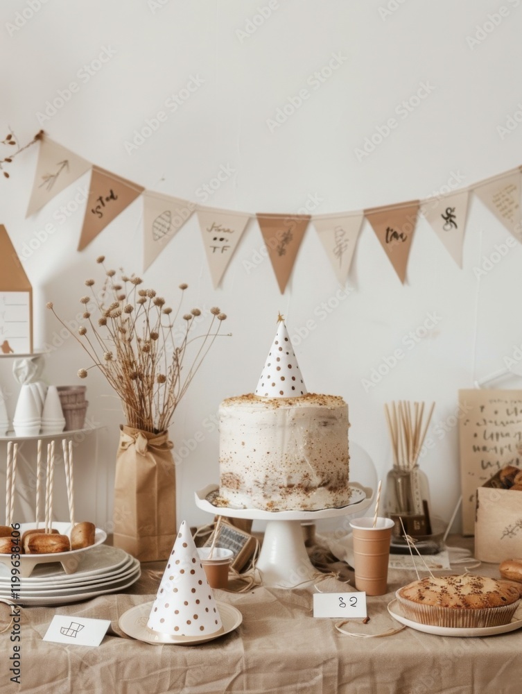 Rustic Chic First Birthday Party Setup: Neutral Tones and Delicate Decorations Rustic Chic First Birthday Party Setup: Neutral Tones and Delicate Decorations
