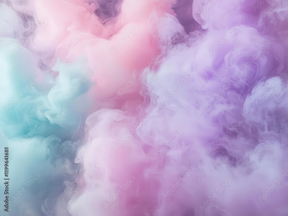 Fototapeta premium ethereal swirling pastel fog with dynamic movement, blending pink, purple, and teal in mystical formations against dark background