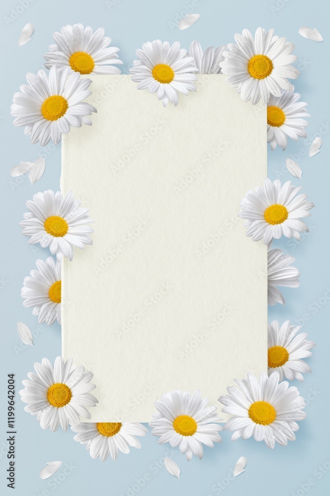Fototapeta premium Daises flowers frame background, floral design