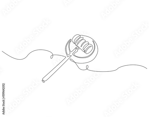 Continuous one line drawing of judge's gavel. One line drawing illustration of judge's hammer on the block. Lawyer, justice, court concept single line. Editable outline