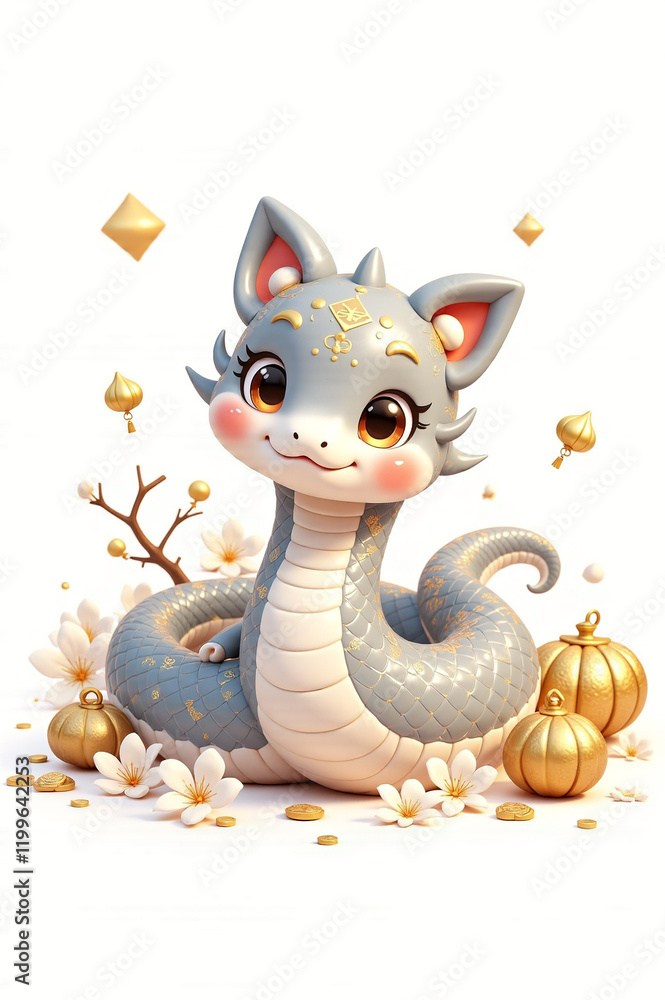 Obraz premium Snake Lunar New Year - Elegant Snake Design on White Background