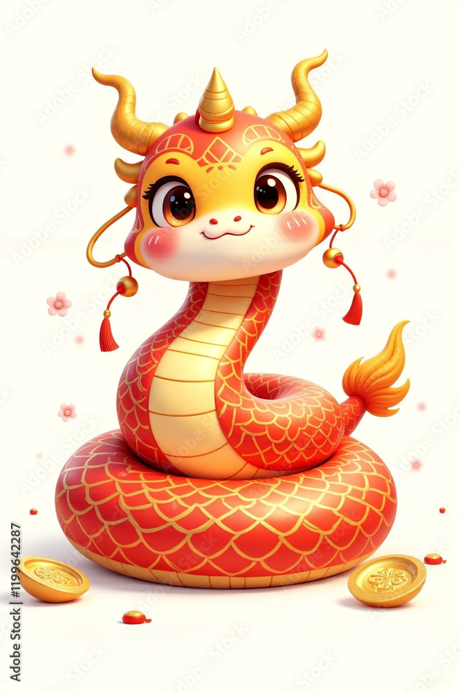 Fototapeta premium Snake Lunar New Year - Elegant Snake Design on White Background