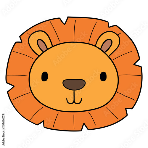 Hand drawn cartoon cute lion face on white background.