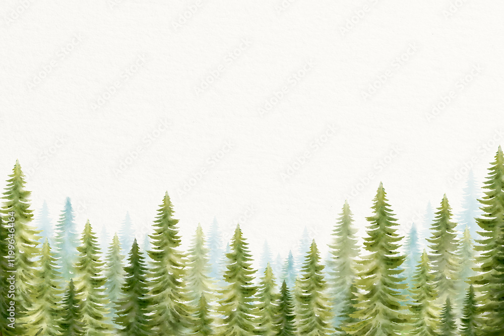 Obraz premium Watercolor nature background, pine forest border