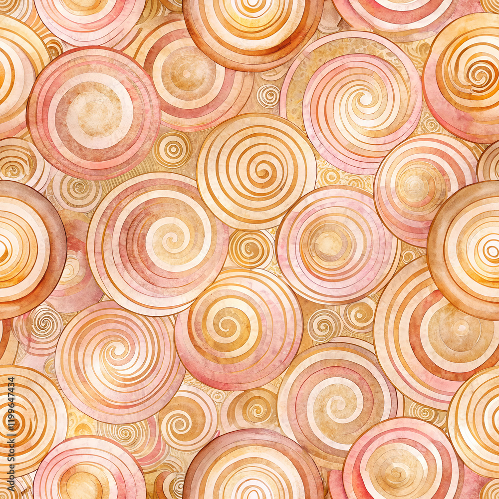 Fototapeta premium Abstract Circular Patterns and Spirals, pink and gold, Pi symbolization with dreamy feel