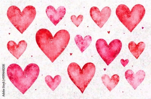 Red hearts watercolor simless pattern. 14 February, Love, Mothers Day photo