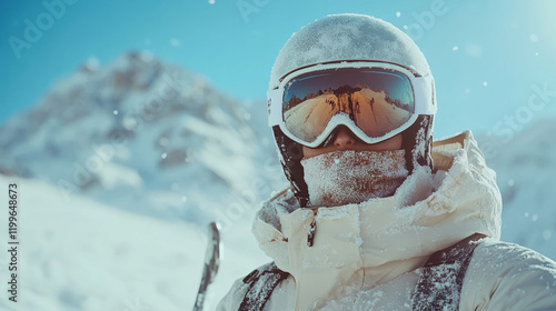 People skiing on outdoor snow capped mountains