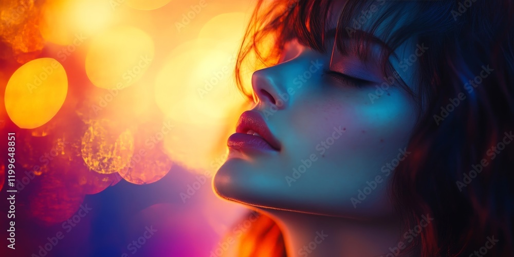 A surreal close-up of a woman with vibrant lighting and abstract effects, evoking emotions and mystery. Perfect for artistic, editorial, and creative design projects. A surreal close-up of a woman with vibrant lighting and abstract effects, evoking emotions and mystery. Perfect for artistic, editorial, and creative design projects.